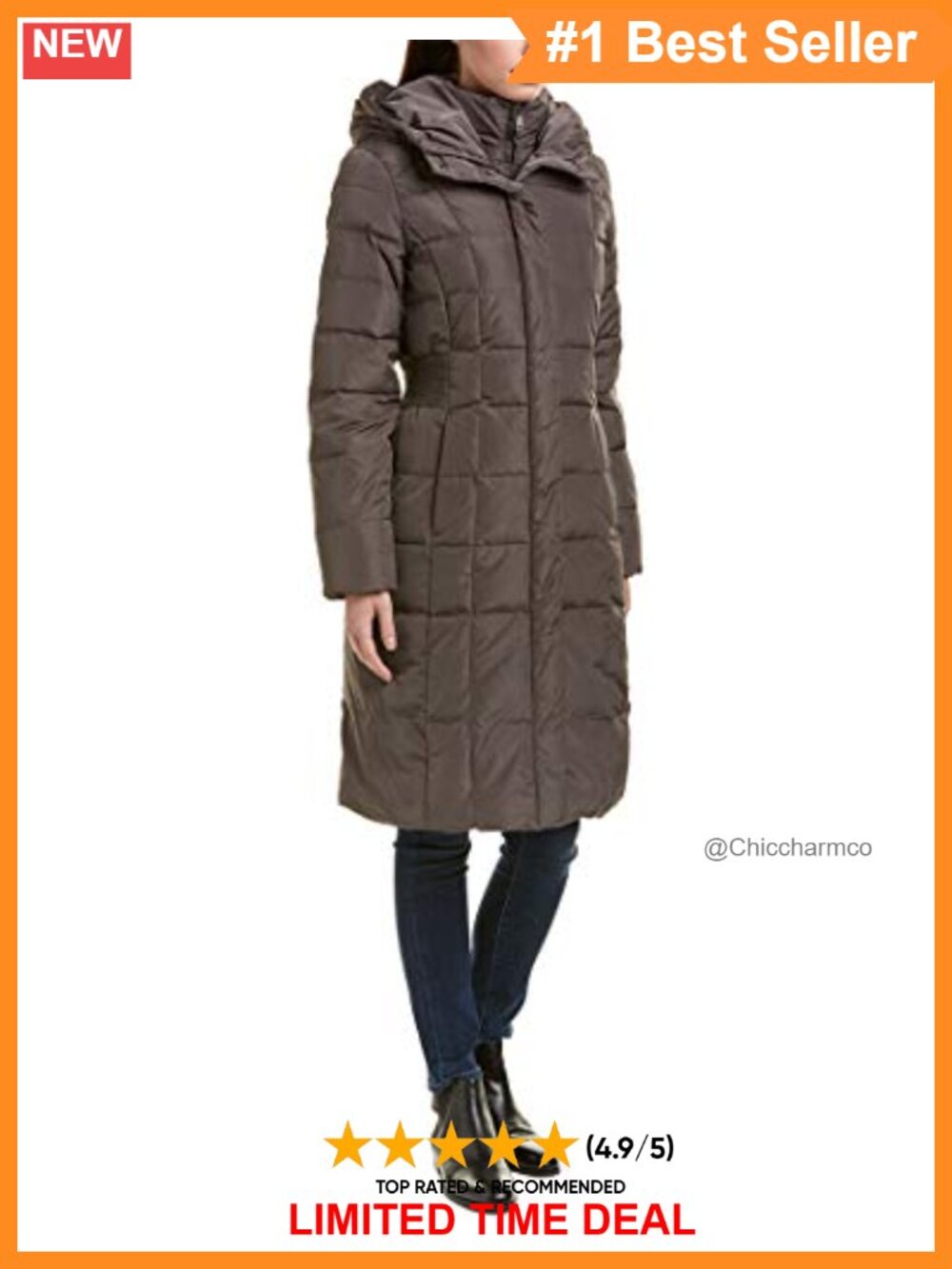 Quilted Down Puffer Coat Knee Length Hooded Winter Jacket